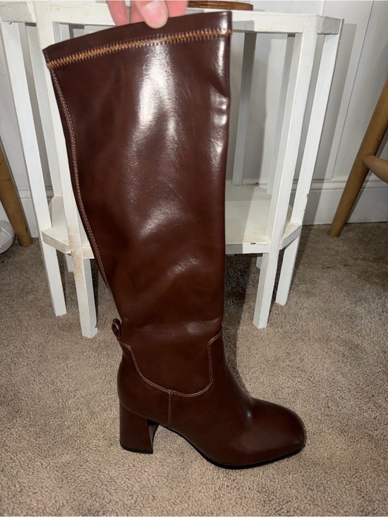 Unbranded Shoes - Women's Brown Mid-Calf Leather Block Heel Boots